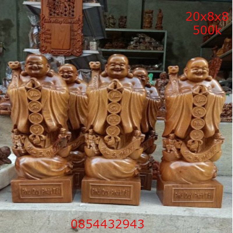 Tượng phật di lặc chúc phúc - gỗ bách xanh 20x8x8