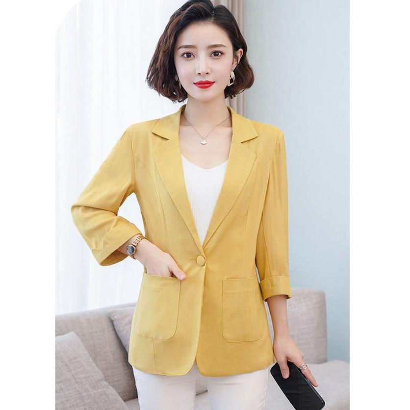 Áo vest blazer nữ Linen demi tay lỡ trẻ trung, thời trang hè thu 2021