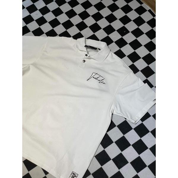 Áo Polo Unisex Form Rộng Thêu Logo TeeHolic Màu Trắng
