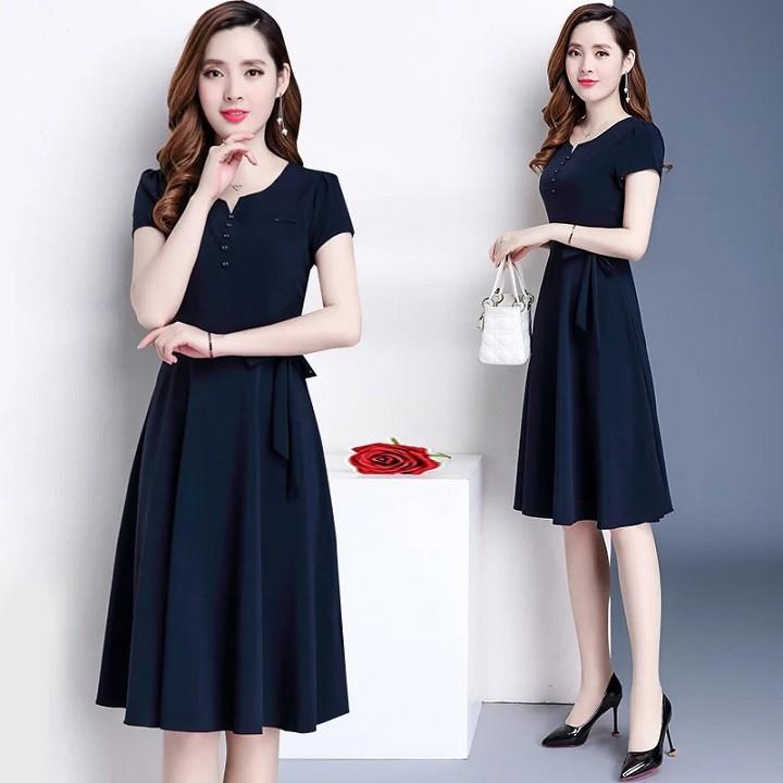 DRESS236 - ĐẦM XÒE ĐÍNH NÚT THẮT NƠ S-6XL