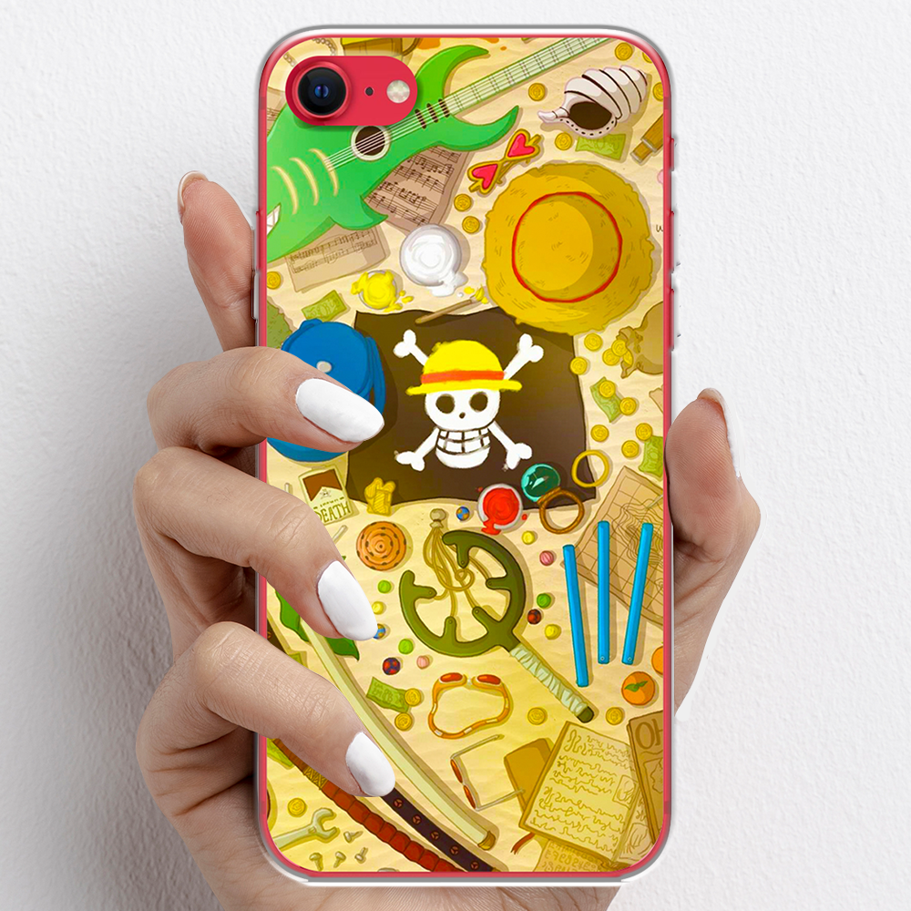 Ốp lưng cho iPhone SE nhựa TPU mẫu One Piece cờ đen