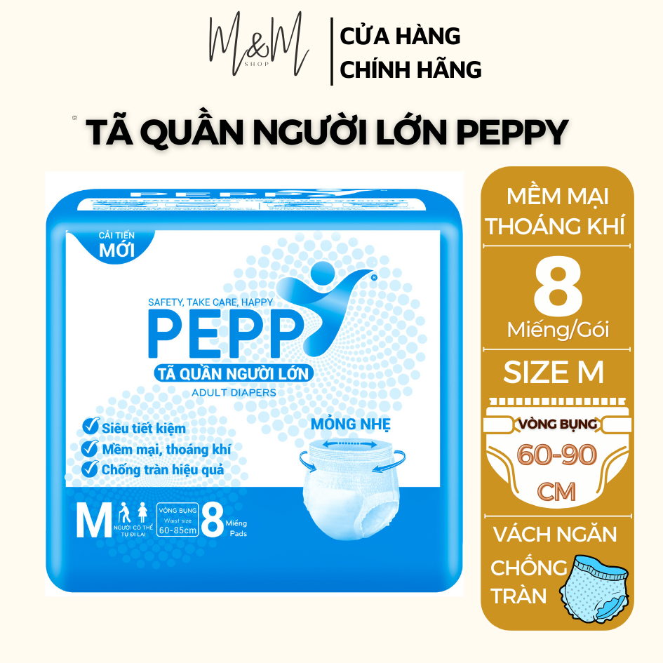 Combo 20 gói Tã bỉm quần người lớn Peppy M8/L7/XL8 siêu mỏng, thoáng nhẹ