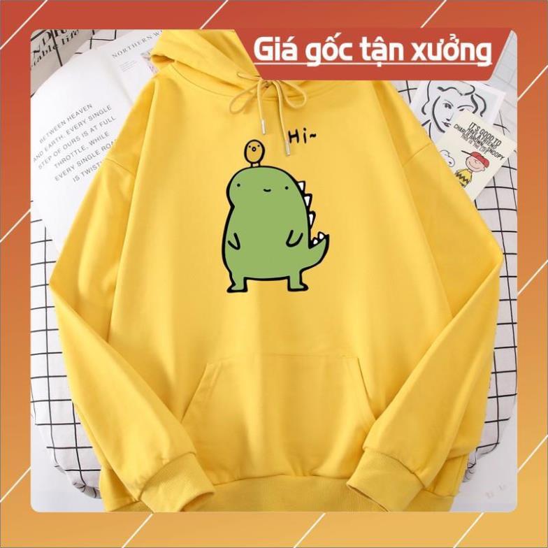 Áo hoodie khủng long Hi in ngực nỉ bông siêu ấm