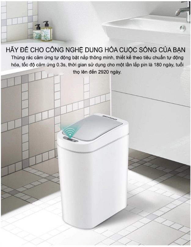 Thùng rác cảm ứng tự động đóng mở cao cấp D1-ST304 dung tích 7 Lít