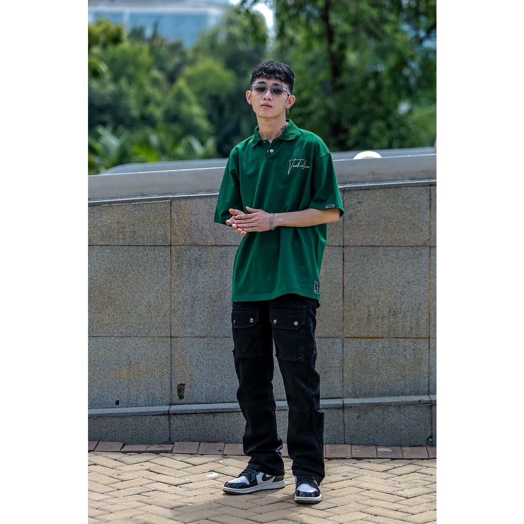 Áo Polo Unisex Form Rộng Thêu Logo TeeHolic Màu Xanh Lá