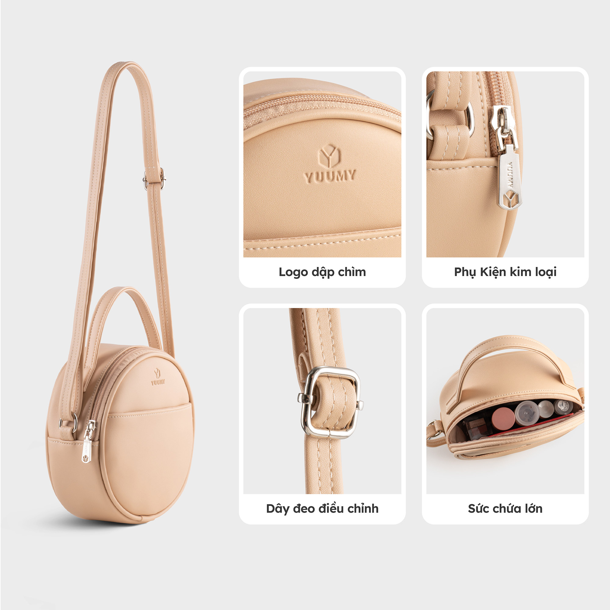 Túi Yuumy ( Thời trang nữ dáng tròn phối ngăn size 18 - Túi đeo chéo da Seasand YN261 )