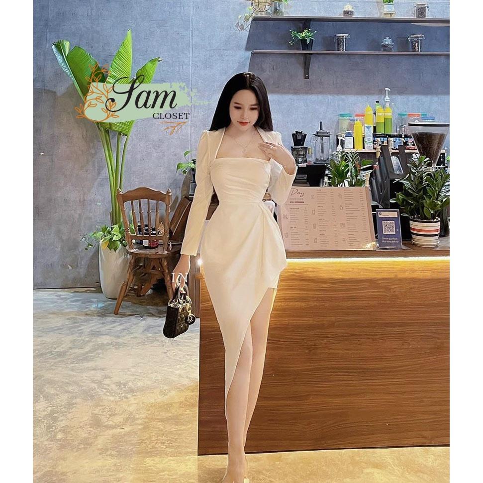 FREE SHIP  Đầm Ôm Body Tay Dài Bèo Lai Tà Chéo Trang Nữ  KIM GIA DS