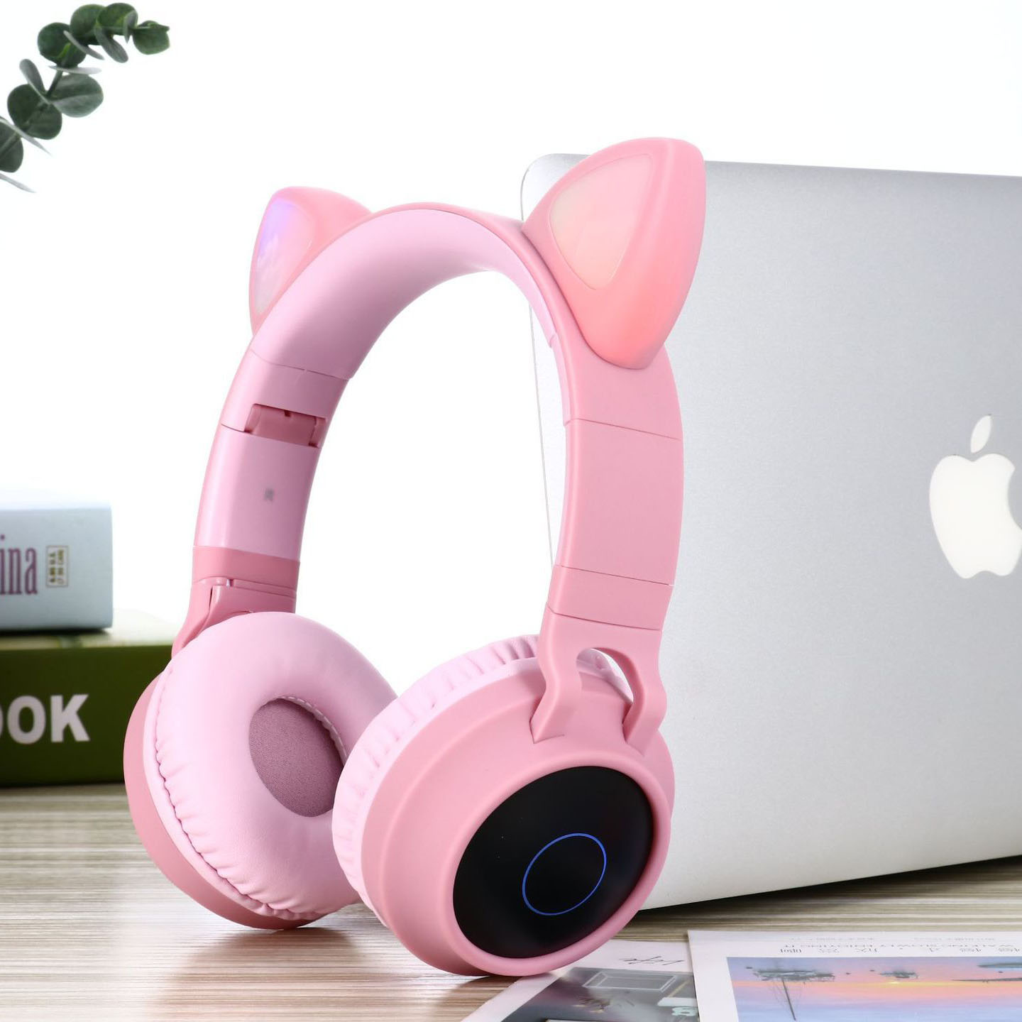 Tai Nghe Mèo Bluetooth Cao Cấp - Tai Nghe Không Dây Có Led Hỗ Trợ Fm Thẻ Nhớ - Hàng Chính Hãng - Trắng Hồng