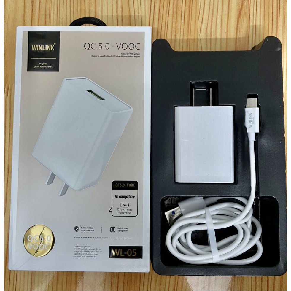 Bộ sạc nhanh hàng chính hãng Winlink chuẩn VOOC 5.0 USB - TYPE C ( Sạc 30p đầy 50% pin)