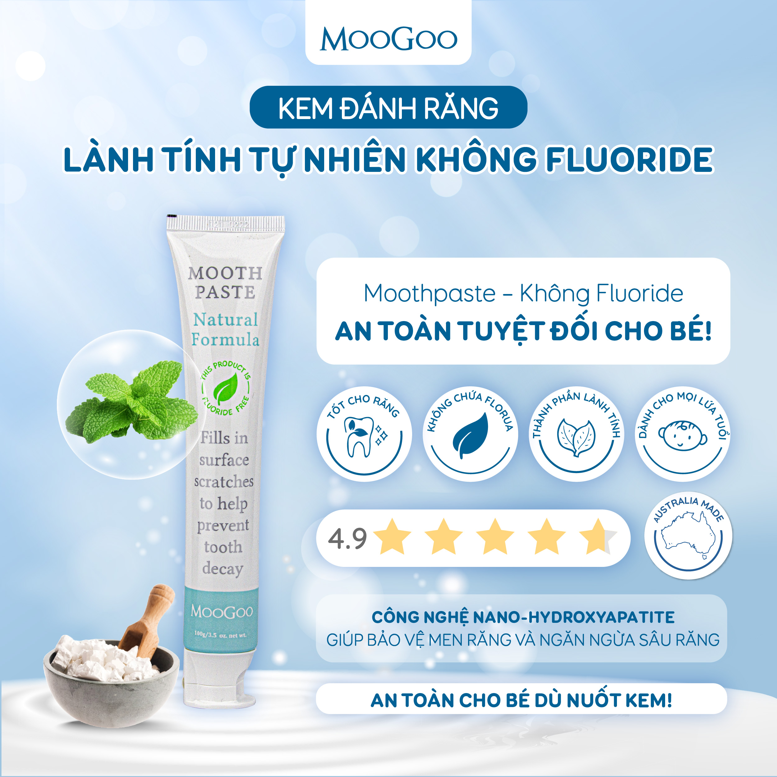 Kem đánh răng cho bé MooGoo thuần chay hương bạc hà100g
