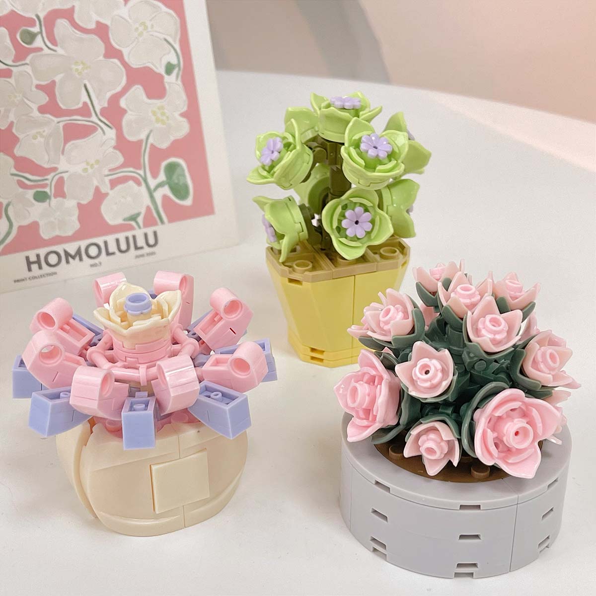 Đồ Chơi Lắp Ráp Mô Hình 3d Lắp Ghép Hoa Hồng Anh Đào Tulip Tuylip Tulips Sen Đá Nhân Vật Mini Chặn Sách Cho Bé