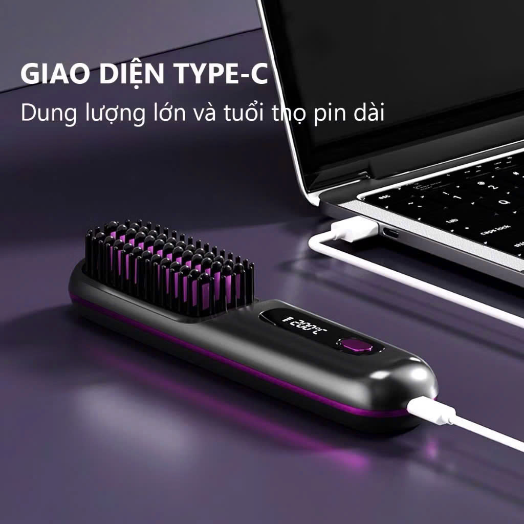 Lược Điện Chải Tóc Không Dây Ion Âm - Chăm Sóc Tóc Suôn Mượt, Tạo Kiểu Dễ Dàng, Dễ Mang Theo - HÀNG CHÍNH HÃNG MINIIN