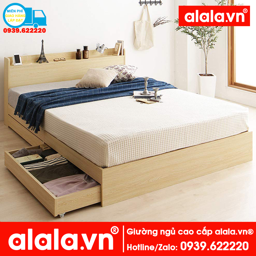 Giường ngủ ALALA01 (1m4x2m) gỗ HMR chống nước - www.ALALA.vn® - Za.lo: 0939.622220