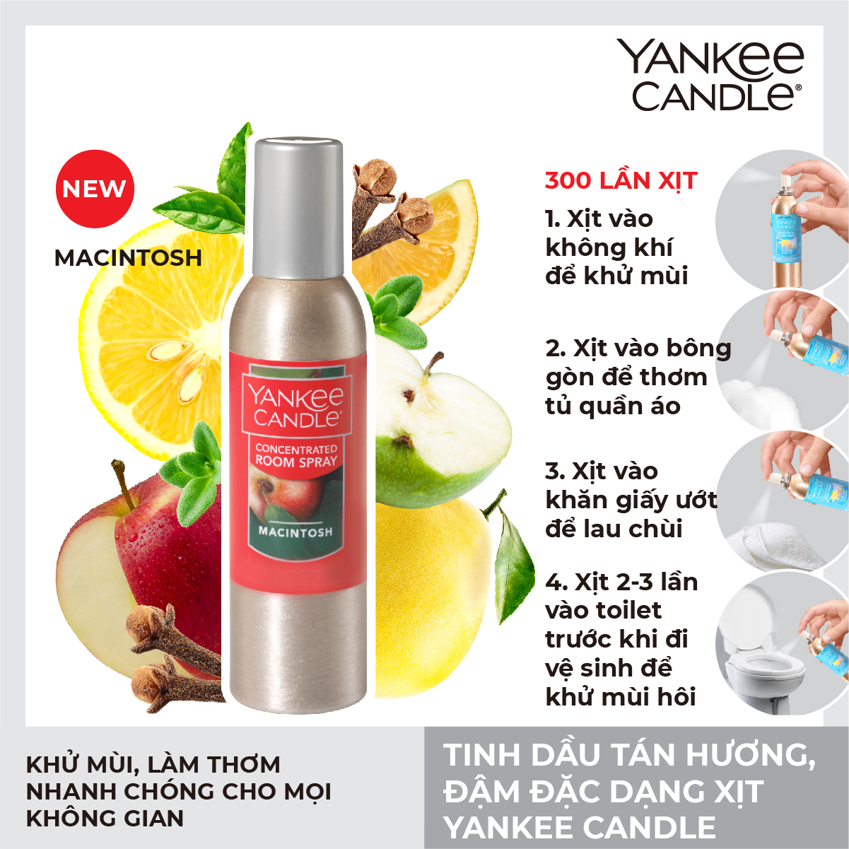 Tinh dầu tán hương đậm đặc, dạng xịt Yankee Candle - Macintosh