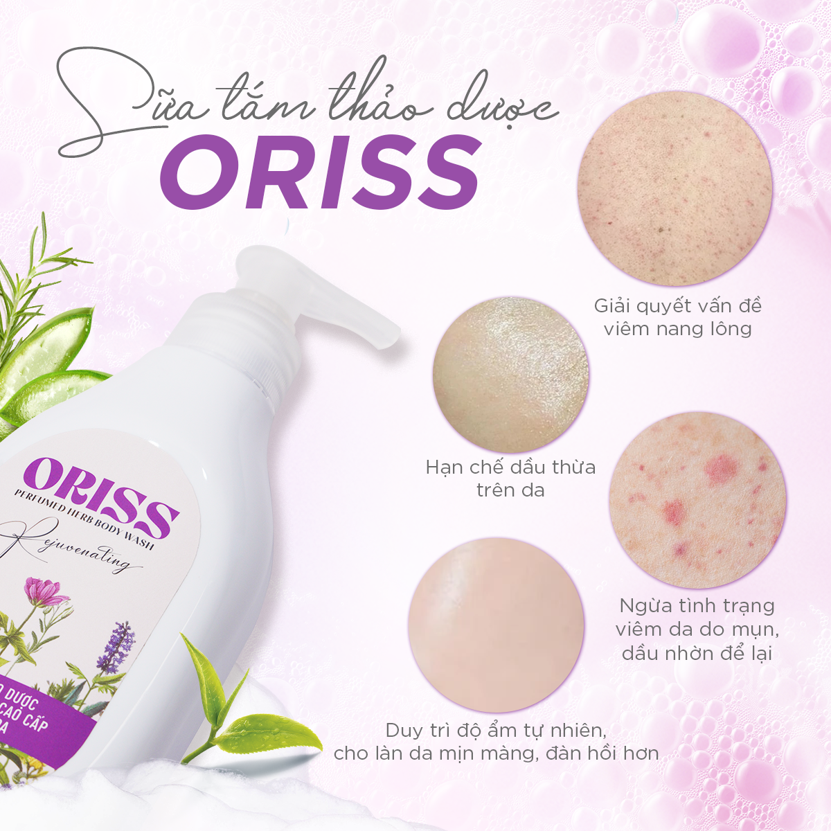 Sữa tắm thảo dược Oriss hương nước hoa chăm sóc da mịn màng dưỡng ẩm da 300ml
