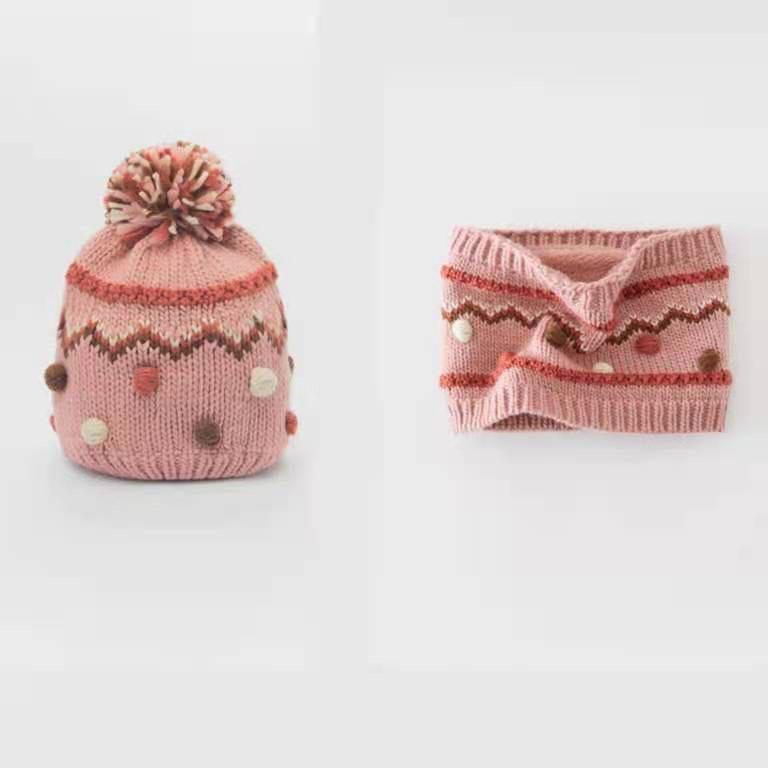 Mũ len chùm đầu bé gái kèm khăn ống 1-5 tuổi bên trong lót lông và cotton