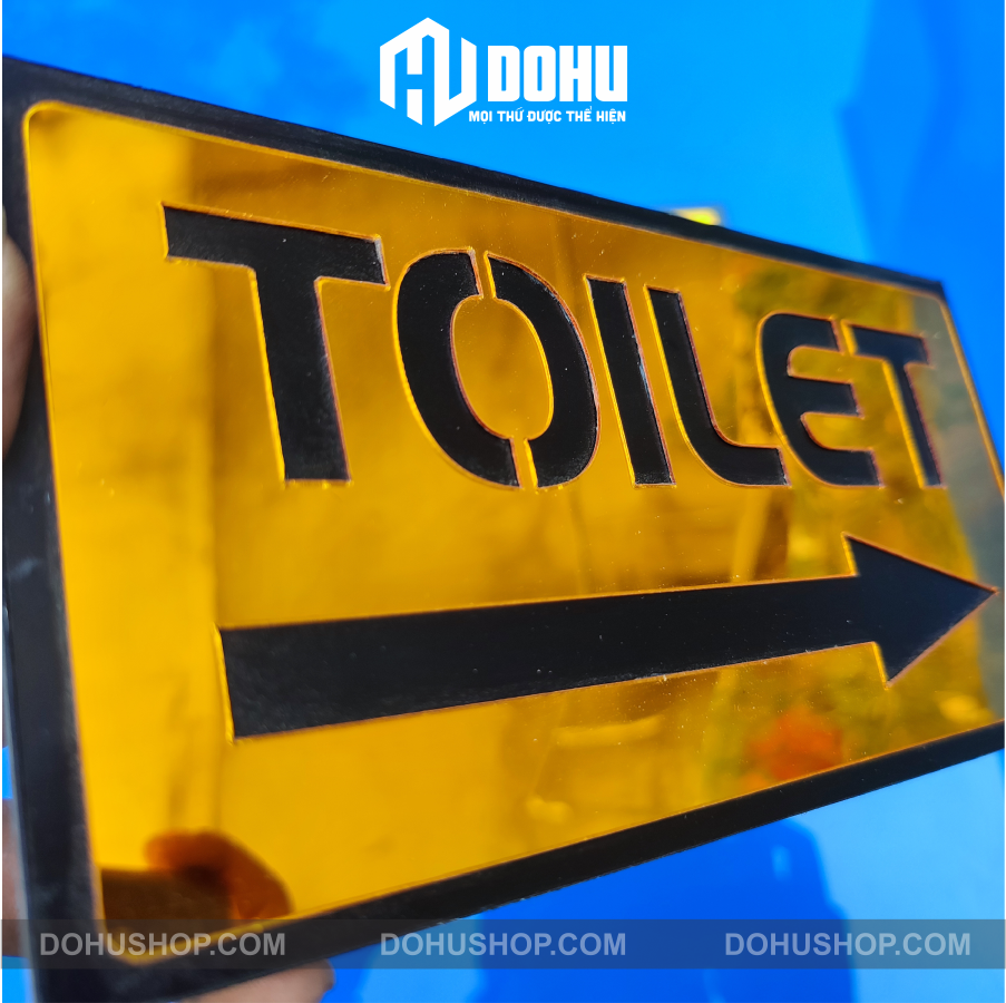 Bảng toilet, biển wc chỉ hướng trái và phải tráng gương vàng sang trọng đẳng cấp - có sẵn keo dán phía sau