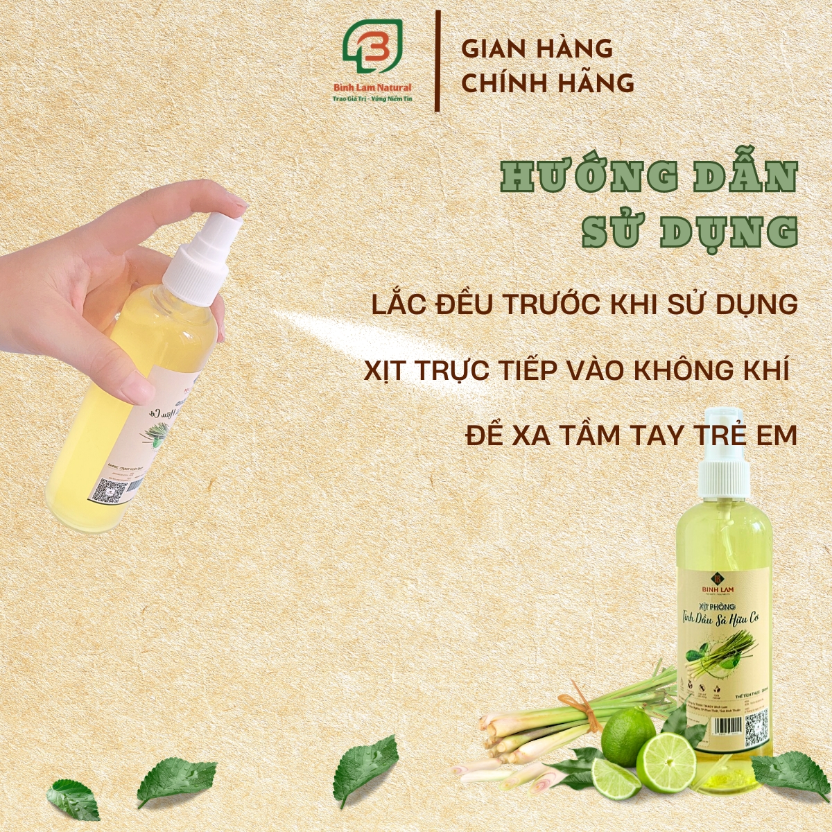 Combo 10 Xịt phòng tinh dầu đuổi muỗi, côn trùng, khử mùi, diệt khuẩn hữu cơ sả chanh Bình Lam Natural 250ml
