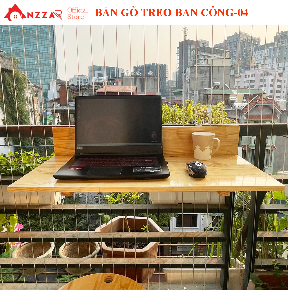 Bàn gỗ treo ban công gấp gọn kích thước chất liệu gỗ thông nhập khẩu cao cấp Anzzar BBC-04