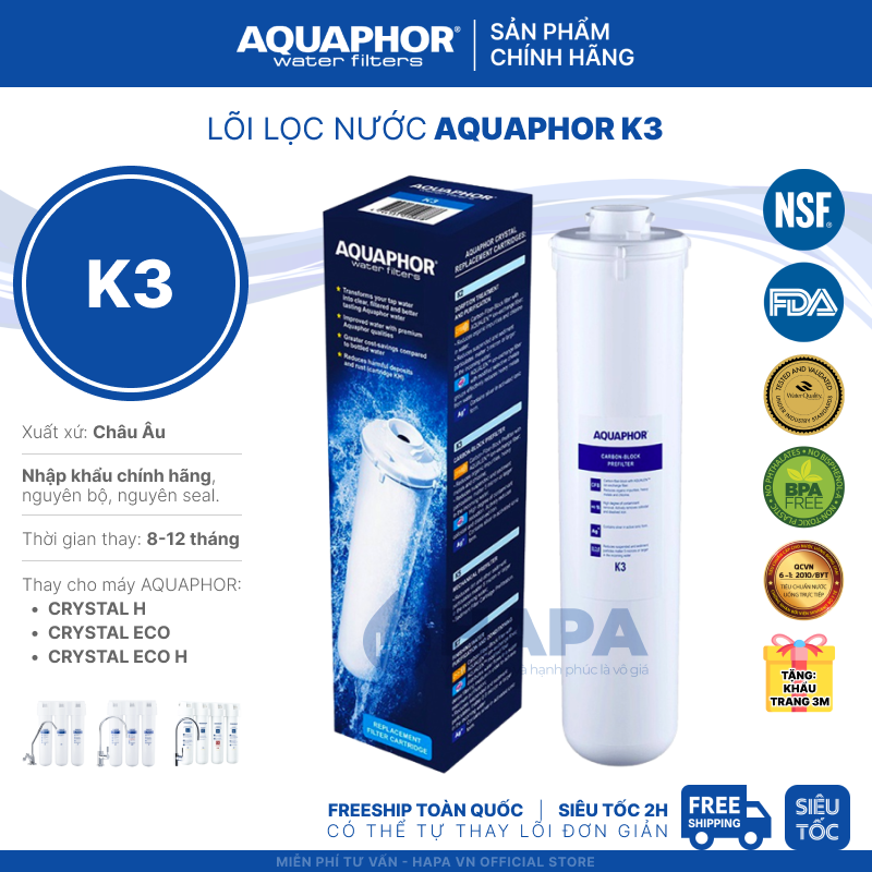 Bộ 3 Lõi Lọc Nước AQUAPHOR Nhập Khẩu Thay Cho Máy AQUAPHOR CRYSTAL H - Hàng Chính Hãng