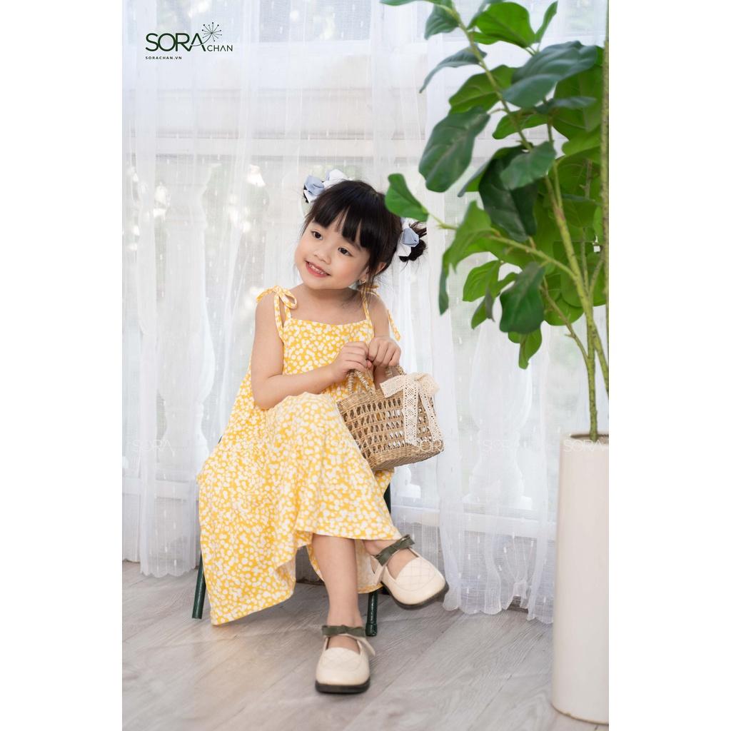 Váy đầm thun hai dây mầu vàng cho bé gái Sora Chan - M001