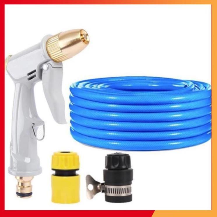 Bộ dây vòi xịt nước rửa xe, tưới cây tăng áp 3 lần, loại 20m (cút nhựa nối nhựa đen 713-2) 206846