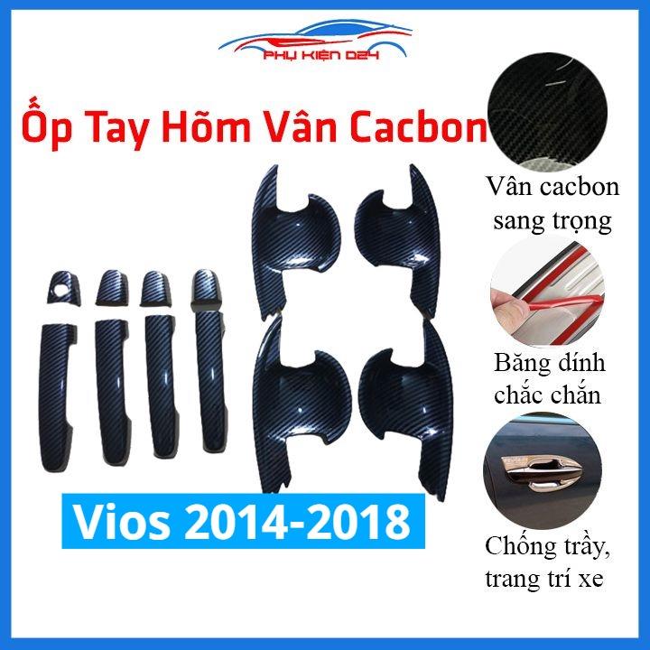 Ốp tay hõm Vios 2014-2018 vân cacbon/mạ crom chống trầy bảo vệ cửa xe ô tô
