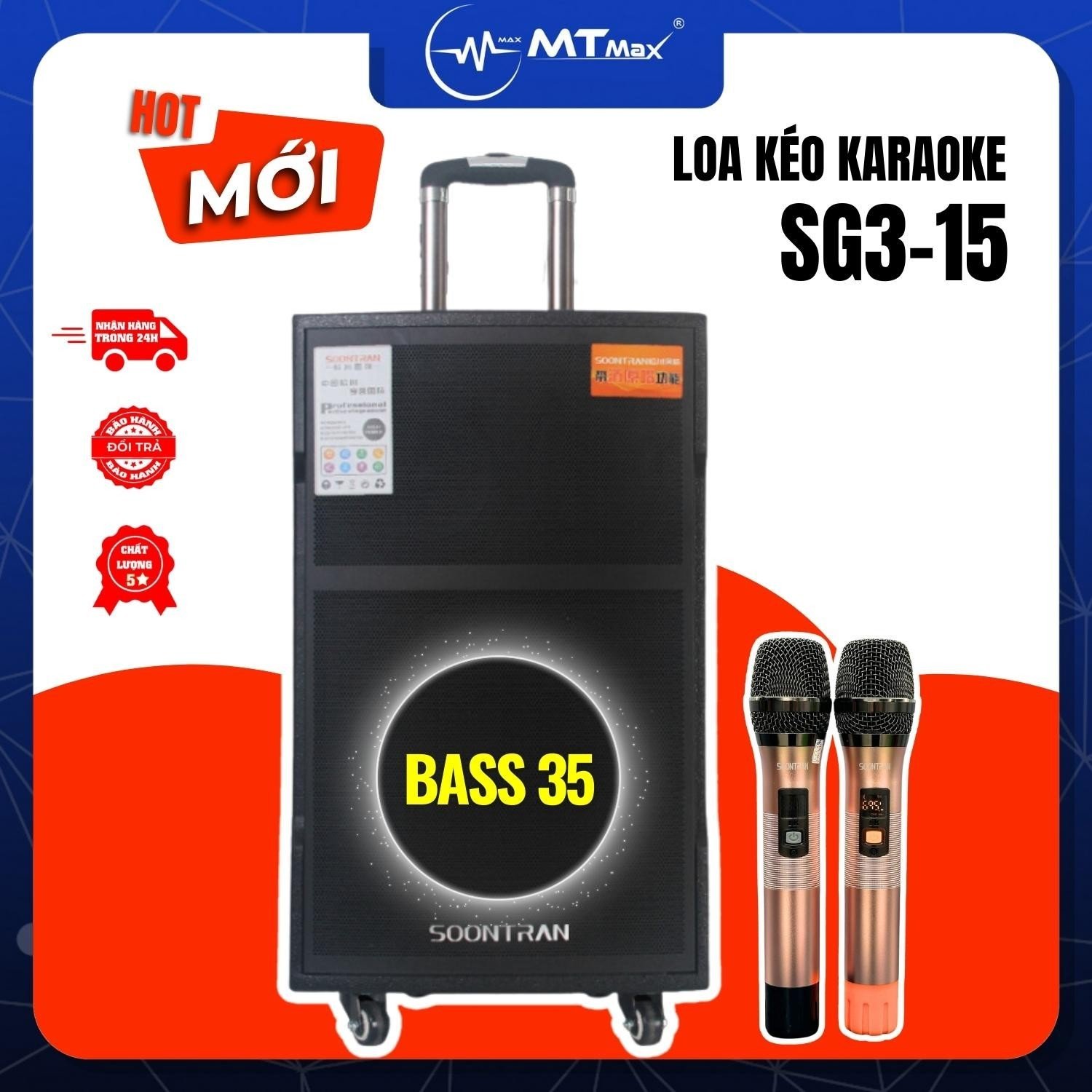 Loa Kéo Có Micro Hay Bậc Nhất Soontran SG315 Bass 35cm Công Suất 600W Tùy Chỉnh Bass, Treble, Echo, Delay Hàng chính hãng