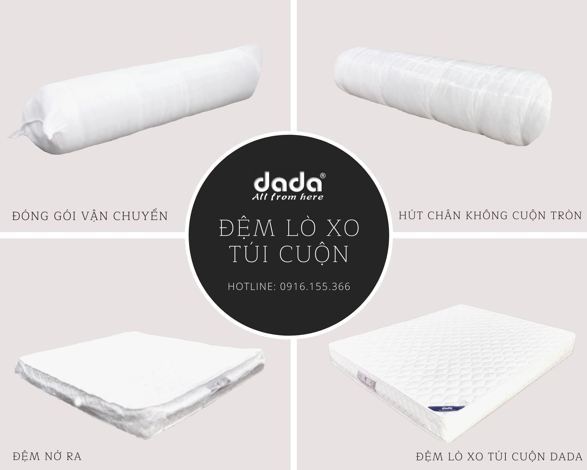 Đệm Lò Xo Túi Độc Lập Tiêu Chuẩn Khách Sạn SB DADA - Dày 22cm - Hỗ Trợ Cho Người Bị Đau Lưng - Hàng Chuẩn Chính Hãng