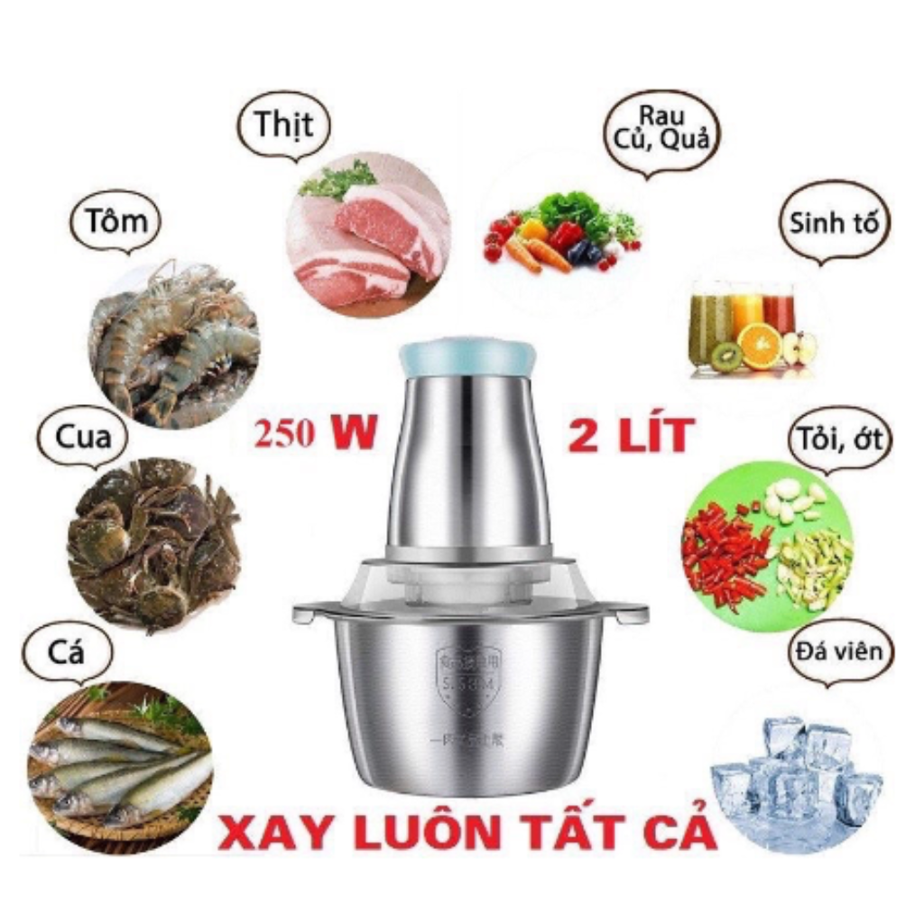 Máy Xay Thực Phẩm Đa Năng, Máy Xay Thịt Công Suất 250W, Cối Inox 304, 4 lưỡi dao sắc bén