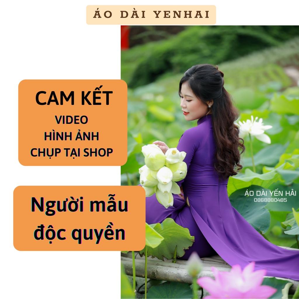 Áo dài Truyền thống màu tím huế chất lụa Mỹ cao cấp dáng 2 tà