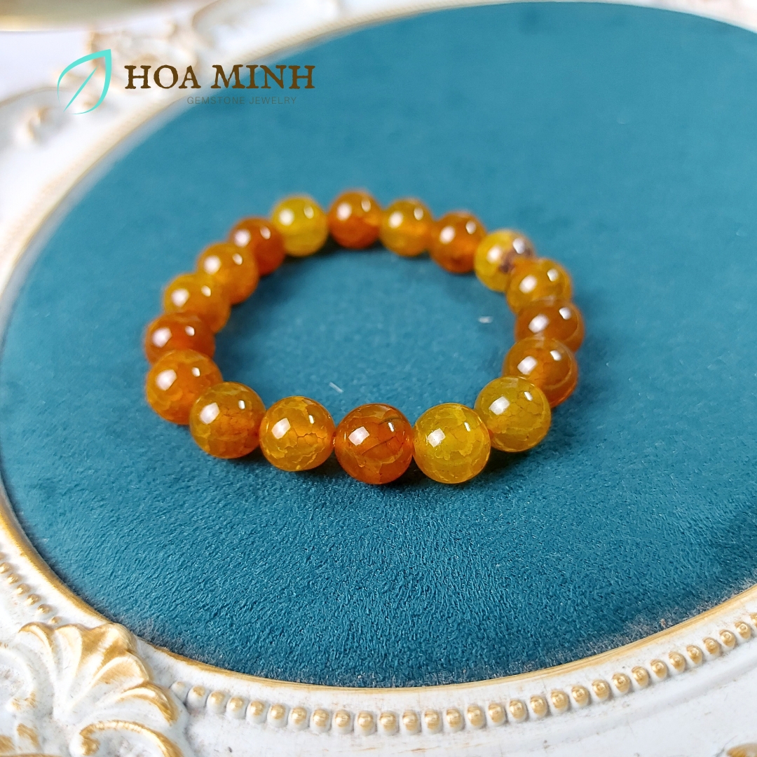 Vòng tay phong thủy đá Mã Não vân rồng vàng mật ong size hạt 10 li