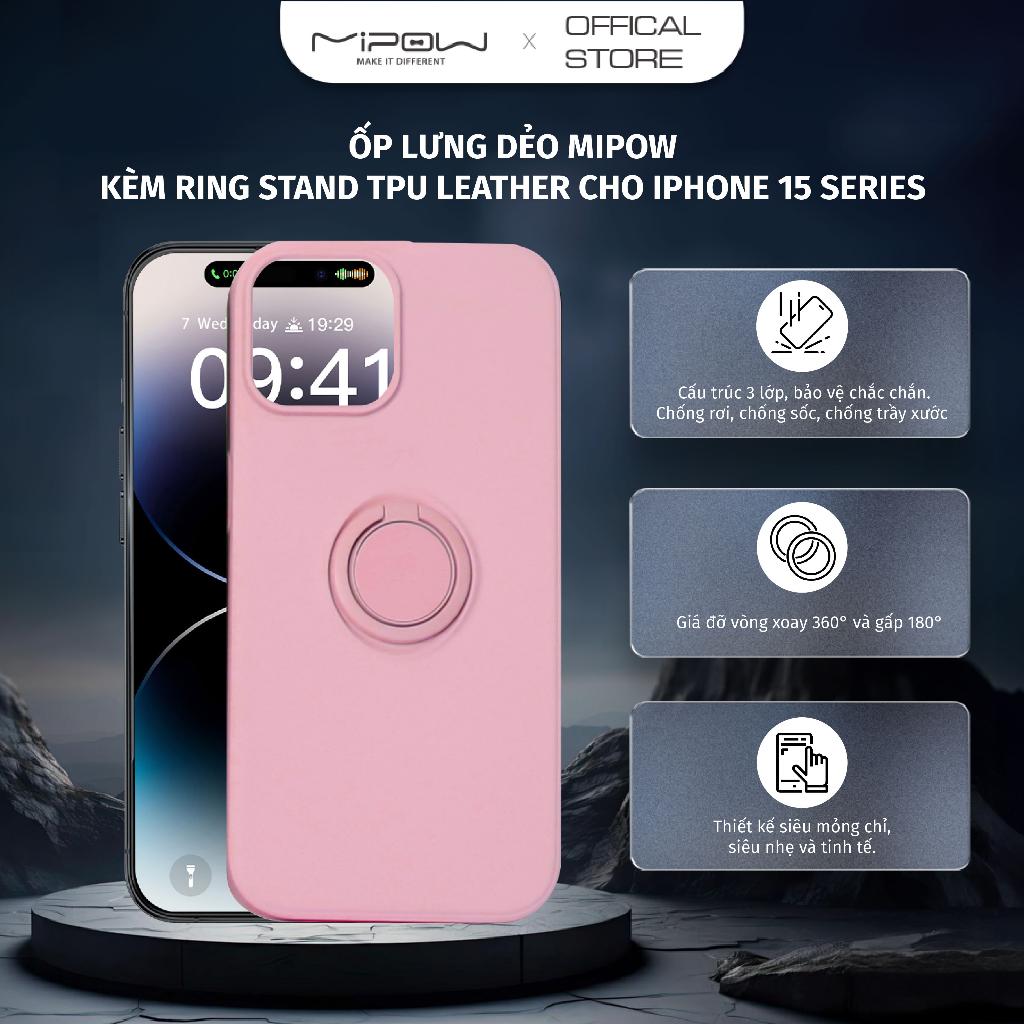 Ốp lưng dẻo MIPOW kèm Ring Stand TPU Leather cho iPhone 15 Series - Hàng chính hãng