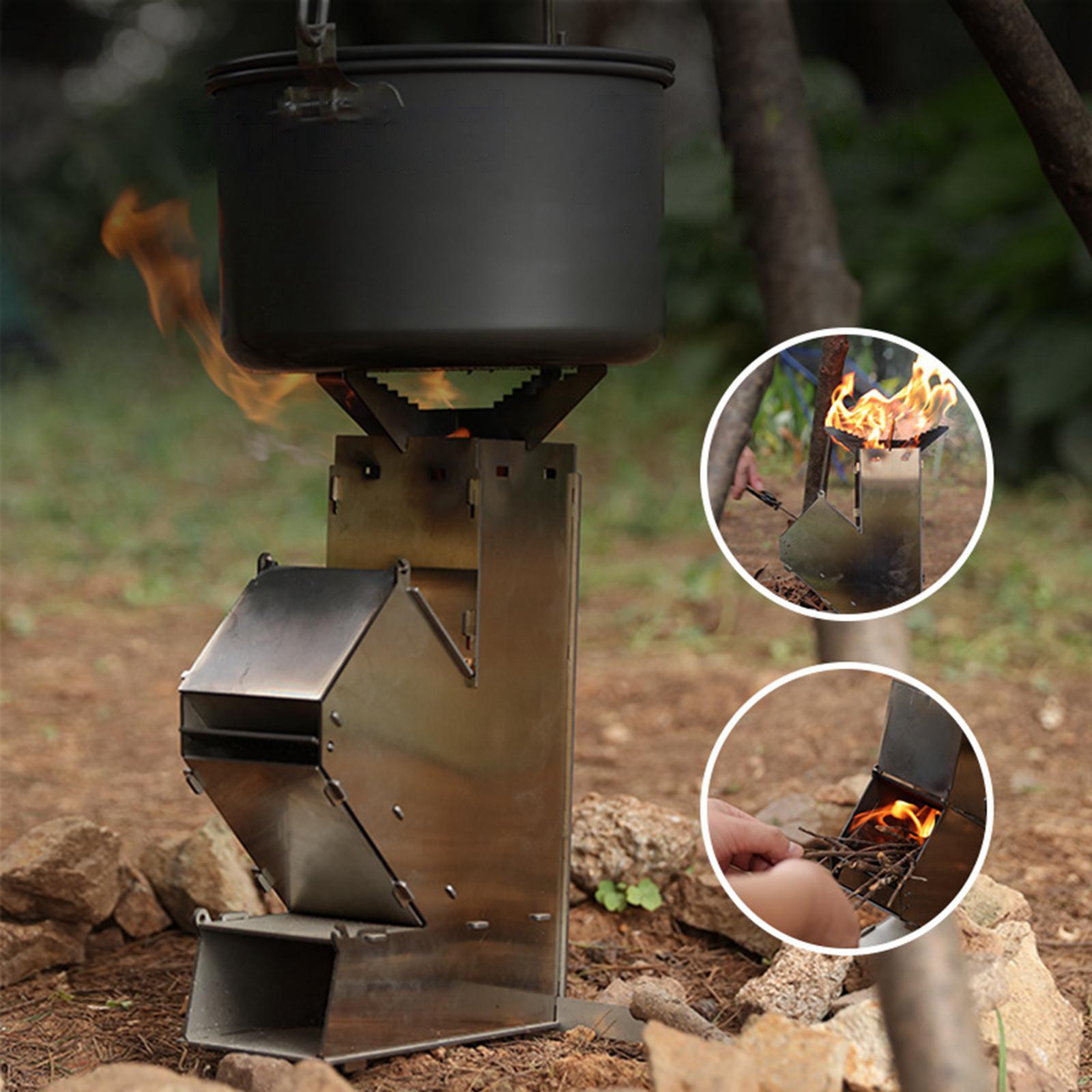 Stainless Steel Camping Rocket Stove Burner Portable Wood Burning Stoves for Hunting, Emergency, BBQ, Backyard Cooking, Traveling