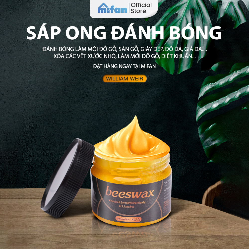 Sáp Ong Đánh Bóng Đồ Gỗ, Sàn Gỗ Mifan Beeswax 80gr - Làm mới, Phục hồi màu gỗ, vết xước bàn ghế, tủ, cửa gỗ - Hàng chính hãng