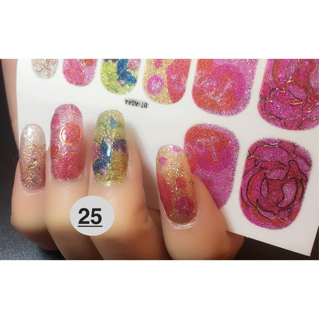 Lô 12 sticker móng tay nail art hoa hồng- quà tặng kèm 1 giũa mini và 2 khăn khô vô trùng