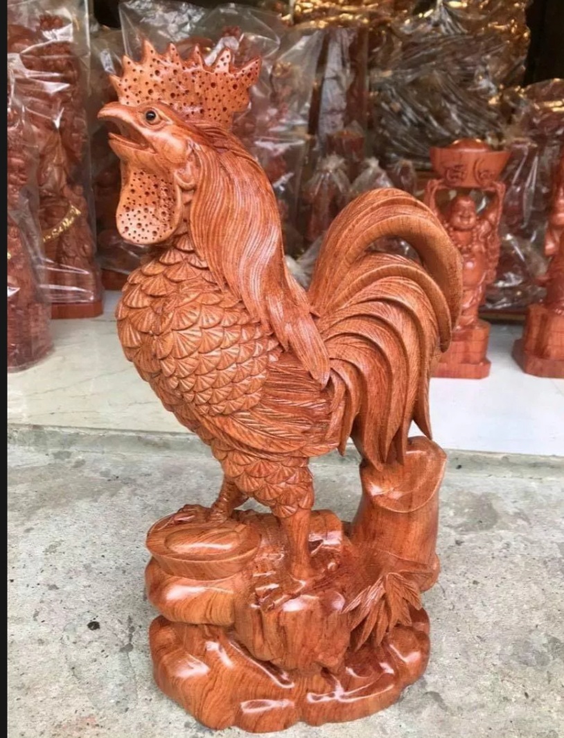 Tượng con Gà gỗ hương nguyên khối siêu đẹp cao 40cm