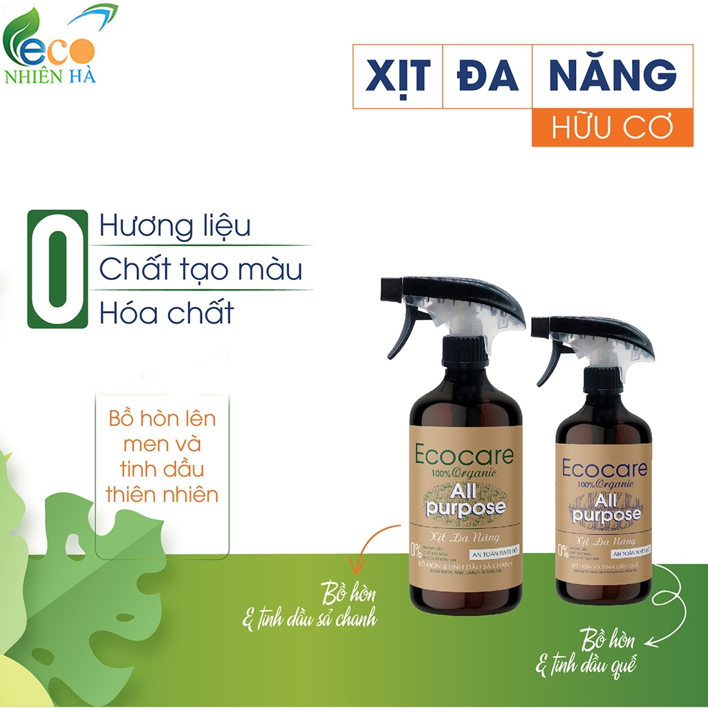 Nước lau kính ECOCARE 4L tinh dầu thiên nhiên xịt đa năng lau bàn ăn lau bếp, khử mùi