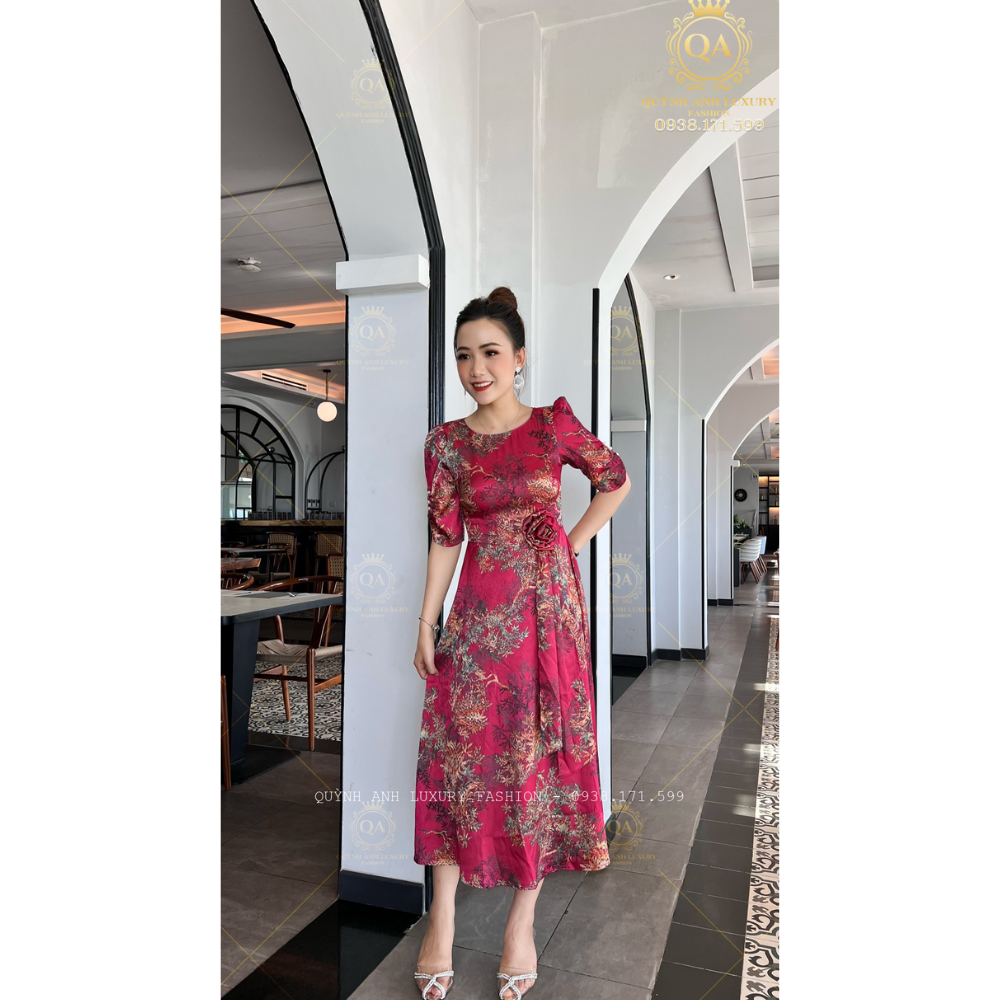 Váy Đầm Xoè Hoa Tone Hồng Đẹp Sang Trọng Cao Cấp Akina Dress