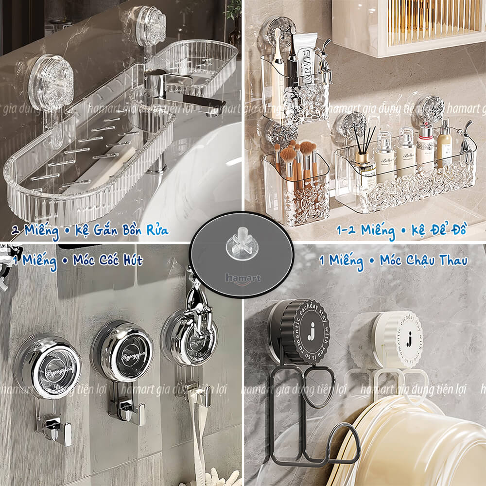 Miếng Dán Thay Thế Kệ Cốc Hút Chân Không Gắn Tường Nhà Tắm Bồn Rửa Mặt Móc Treo Đồ Đa Năng Siêu Dính
