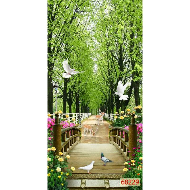 Tranh 3D phong cảnh khổ dọc cao 1.25m*0.8m có keo sẵn
