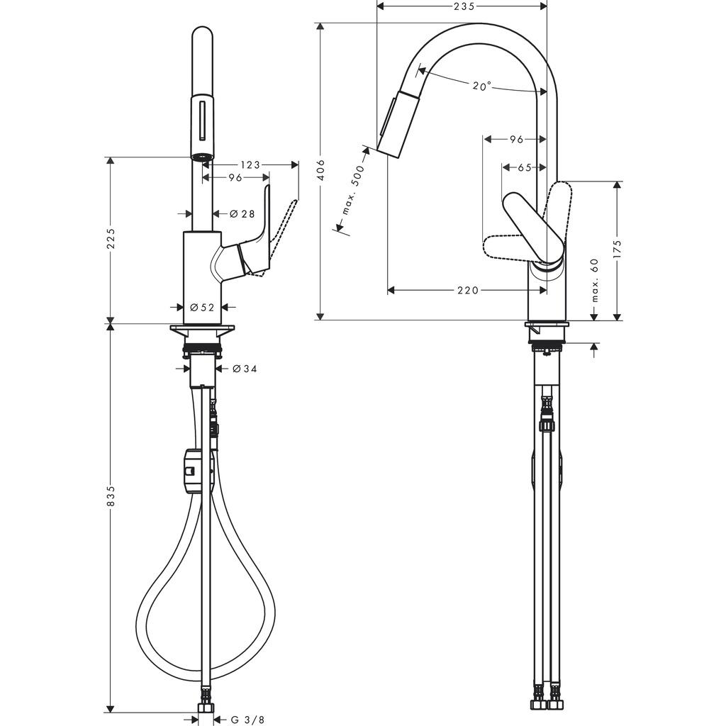 Vòi chậu bếp nóng lạnh hansgrohe 240 2jet 31815000