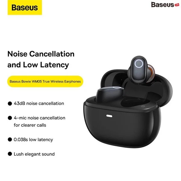 Tai nghe Chống Ồn Bluetooth Baseus Bowie WM05 True Wireless Earphones creamy - Hàng chính hãng