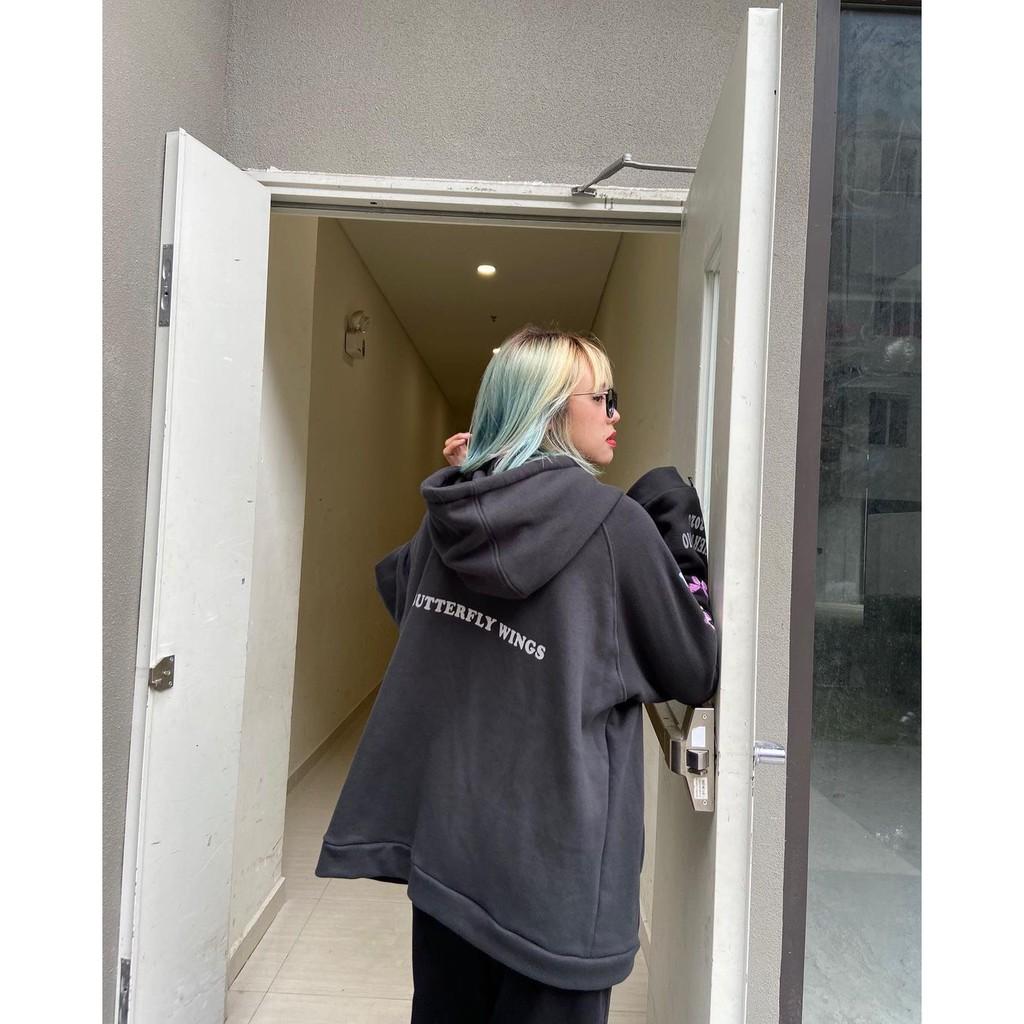 ÁO KHOÁC NỈ HỒNG ĐEN KIỂU DÁNG ÁO KHOÁC HOODIE FORM RỘNG PHỐI MŨ