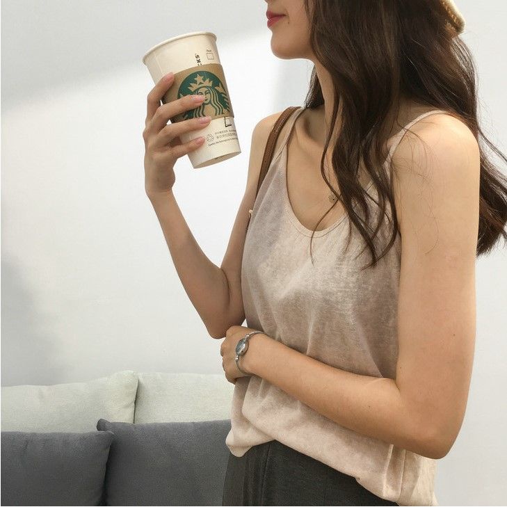 Áo hai dây nữ màu pastel GINE STORE mỏng mát, dễ thương - Áo dây Laura Cotton