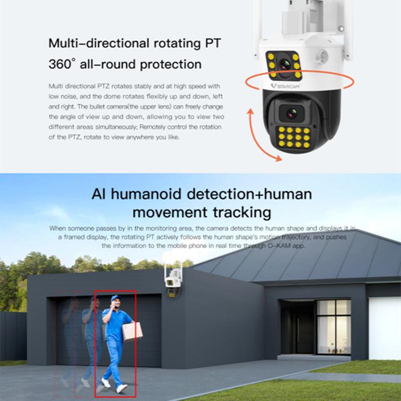 Ống kính kép 1080P Camera WiFi PTZ ngoài trời 2MP AI Phát hiện con người Tầm nhìn ban đêm Âm thanh 2 chiều Giám sát IP Bullet Dome Cam liên kết