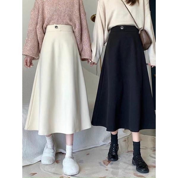 Chân váy MIDI dài 1 khuy dáng chữ A dài