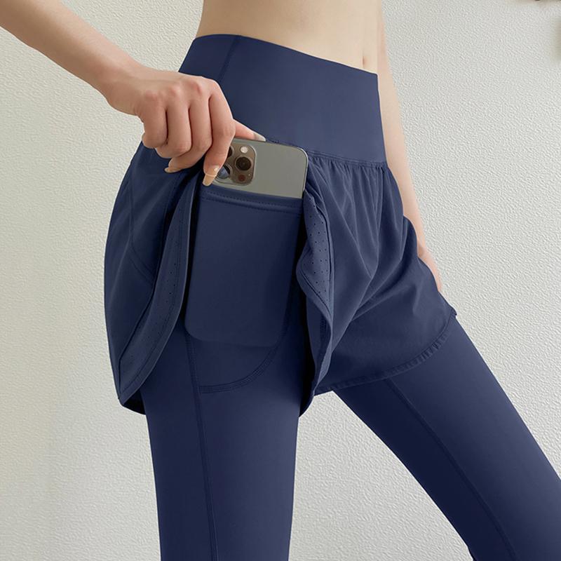 F.Dyraa Gym Yoga Leggings với Pocket Fitness Fake Hai mảnh Đồ đào tạo đồ thể thao Chạy bộ quần áo nữ cao Color: black Size: XXL