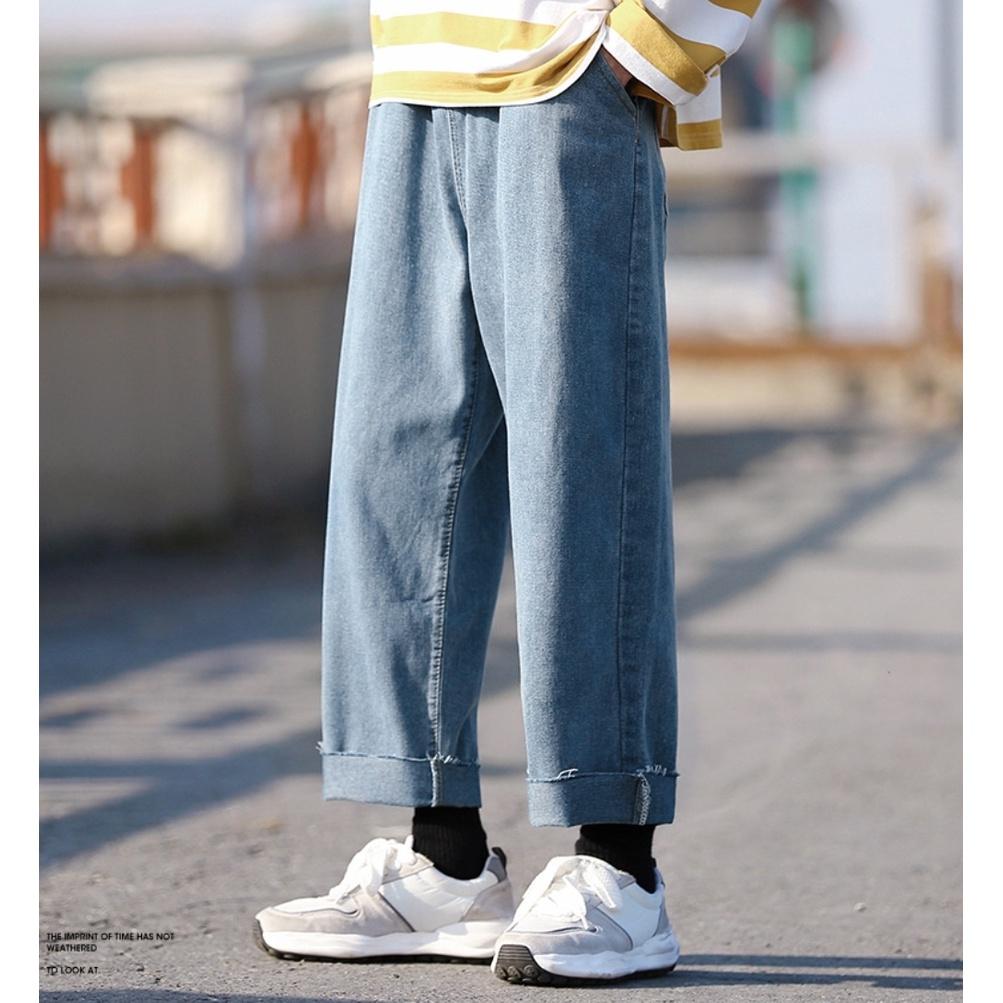 Quần Jean giá rẻ MEANSTORE nam nữ phong cách Hàn Quốc ống suông form rộng - màu xanh