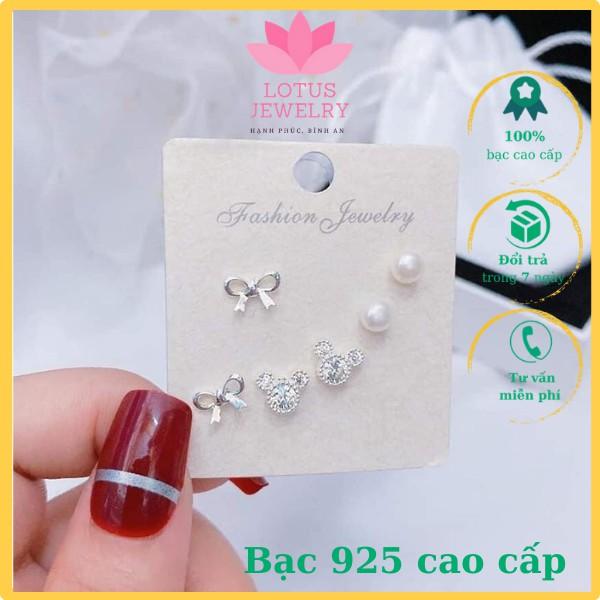 Set 3 đôi khuyên tai nữ chất liệu bạc 925 cao cấp, kiểu dáng mới 2021